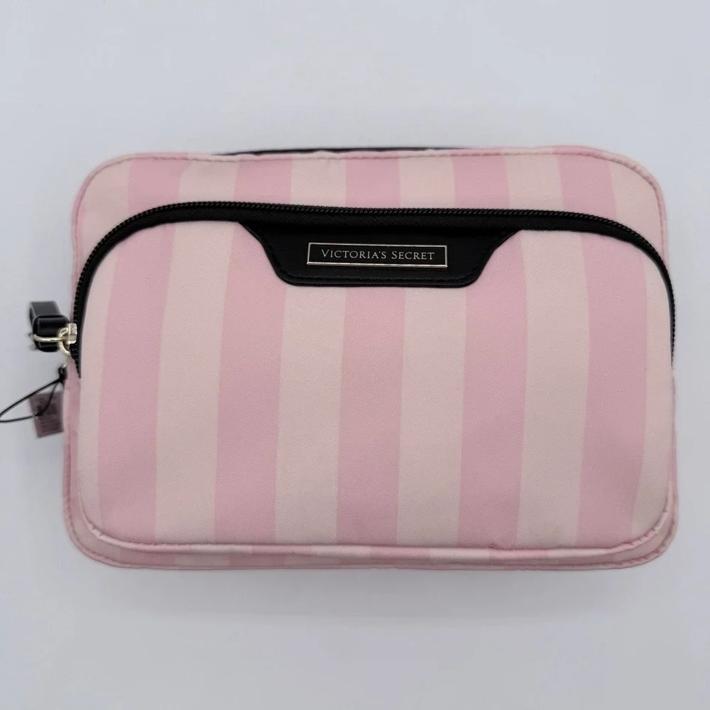 Victoria's Secret Pink Stripe Cosmetic Makeup Travel Organizer Dual Zip Bag NWT